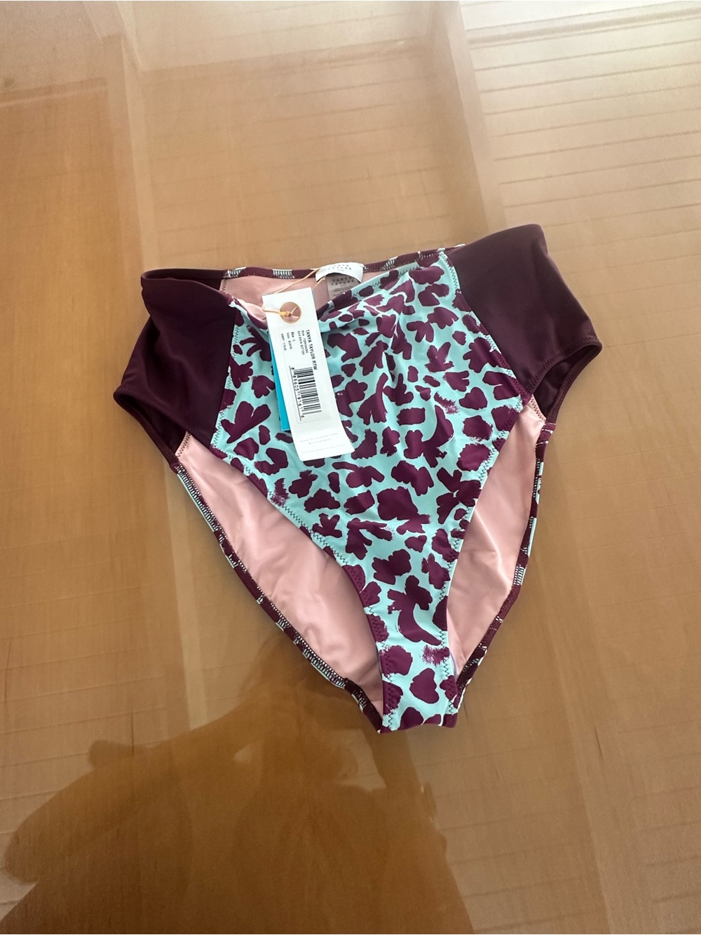 Tanya Taylor High-Waist Bikini Bottom in Maroon and Mint